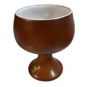 Maredsous Belgium Ceramic Pedestal Chalice Goblet Vase 5" Brown & White Finish